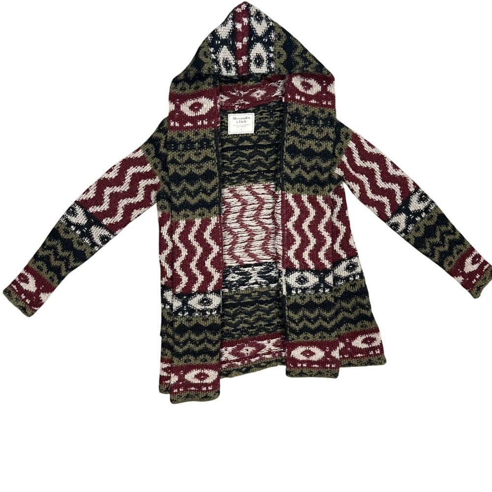 Abercrombie Fitch Women's Hooded Cardigan Sweater Geometric Print Size S